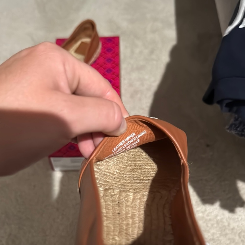Tory Burch Brown Leather Espadrille with Cream Toe Cap - Picture 5 of 5